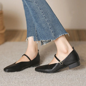 Xajzpa  Retro Women's Pumps Soft Microfiber Leather Single Shoes Fashion Shallow Buckle Mary Jane Heels Low Square Heel Daily Pumps